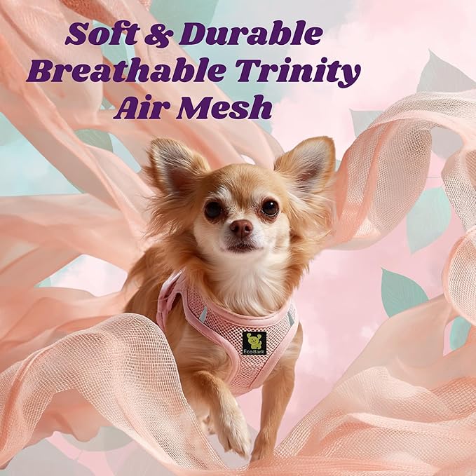 EcoBark Step in Dog Harness - Eco-Friendly Small Breed Dog Harnesses for XXS, XS, and Small Dogs - Reflective and Adjustable Mini Body Halter Vest - Tiny Soft Mesh Toy Breed Harness (Baby Pink, XS)