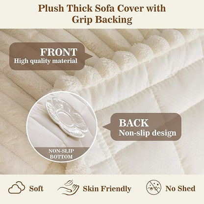 MYSKY HOME Couch Covers for Sofa, L Shaped Couch Cover, Couch Cover for Dogs, Sofa Covers for Pets Washable, Non Slip Sofa Slipcovers, Leather Sofa Cover Loveseat Couch Covers, Cream, 27.6" x 59"