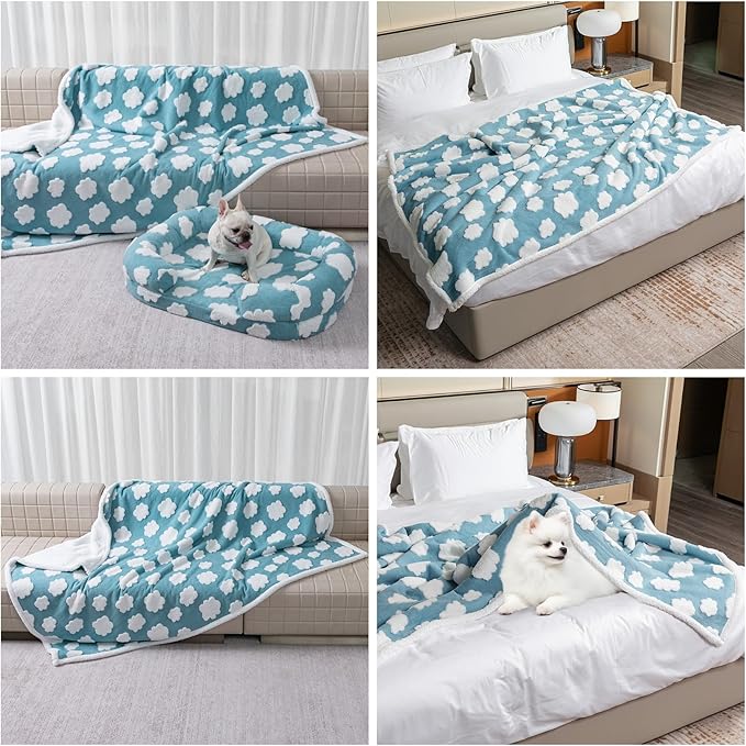 Waterproof Pet Blanket,Dog Bed Covers Couch Sofa Stylish Jacquard Pets Throw Blankets for Puppy Cats Washable Reversible Furniture Protection Covers (Blue Cloud,S)