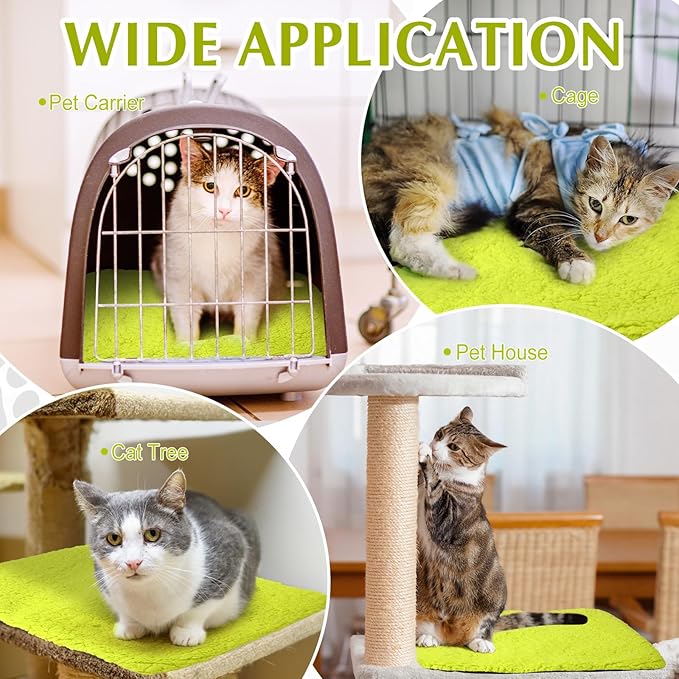 Drydiet 4 Pack Self Warming Cat Pads Self Heating Cat Mat Washable Homeless Dogs Thermal Pads Kennel Pad Reflects Body Heat Warm Crate Bed Mat for Indoor Outdoor Pet(Fluorescent Green,16 x 20 Inch)