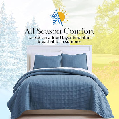 Southshore Fine Living, Inc. Summer Quilt King Size Bedding Set with 2 Pillow Shams, Lightweight Bedspreads King Size, Blue Coverlet Quilt Comforter, Pet Hair Resistant Bedding, Coronet Blue Quilt