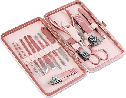Utopia Care - Manicure Kit for Women and Men, Manicure Set with Nail Clippers or Nail Kit Includes Fingernail & Toenail Clippers,16Pcs Pedicure Kit Stocking Stuffers with Travel Case - Pink