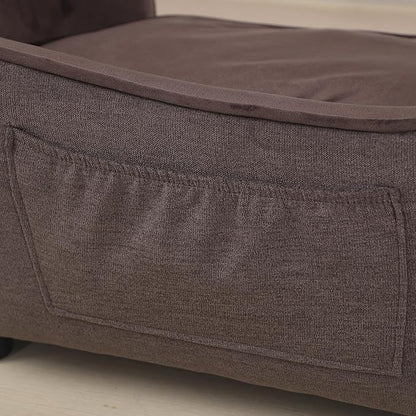Getifun Pet Sofa Bed, Velvet & Linen Fabric Pet Couch Chair with Removeable & Washable Cushion for Small Dogs Cats (Brown)