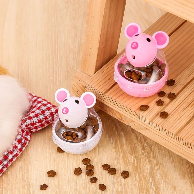 Cat Food Ball Dispenser - 4 Pcs Slow Feeder Mice Shaped Tumbler Toy for Interactive Training (Pink, White)