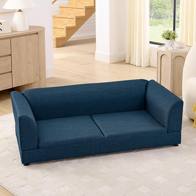 56.5" Dog Sofa Couch for Medium and Large Dogs with Backrest and Armrest, Memory Foam Dog Sofa Bed, Modern Elevated Pet Couch Bed with Legs for Dogs, Blue