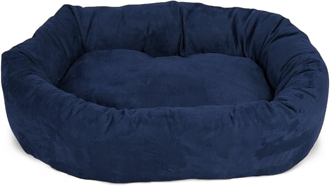 Majestic Pet 40 Inch Suede Calming Dog Bed Washable – Cozy Soft Round Dog Bed with Spine Support for Dogs to Rest Their Head - Fluffy Donut Dog Bed 40x29x9 (Inch) - Round Pet Bed Large – Navy