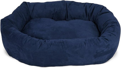Majestic Pet 40 Inch Suede Calming Dog Bed Washable – Cozy Soft Round Dog Bed with Spine Support for Dogs to Rest Their Head - Fluffy Donut Dog Bed 40x29x9 (Inch) - Round Pet Bed Large – Navy