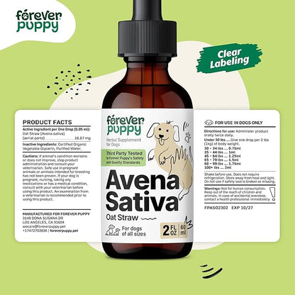 Forever Puppy Dog Calming Drops - Natural Stress & Separation Support - Avena Sativa Oat Extract for Barking, Fireworks & Travel - Brain & Nervous System Wellness - 2 fl oz