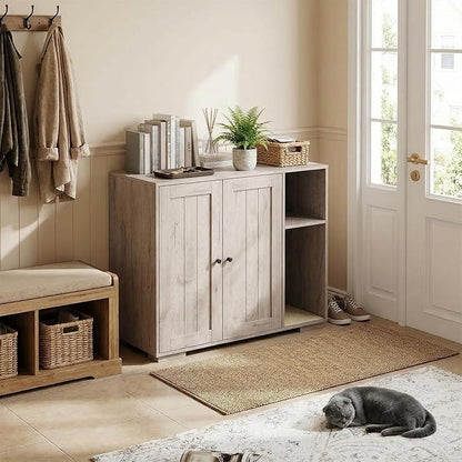 Extra Large Cat Litter Box Enclosure with Scratch Pad, Large Automatic Litter Box Furniture, Dog-Proof Litter Cabinet with Outlet, Space for Cat Stuffs