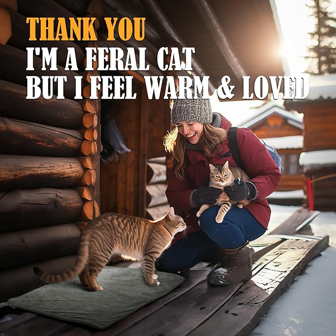 PETNF Outdoor Pet Heating Pad for Cats House Safe Electric Cat Warming Pad Waterproof Heated Cat House for Outside Feral Animal Outdoor Heat Dog Bed Mat 20"X16"