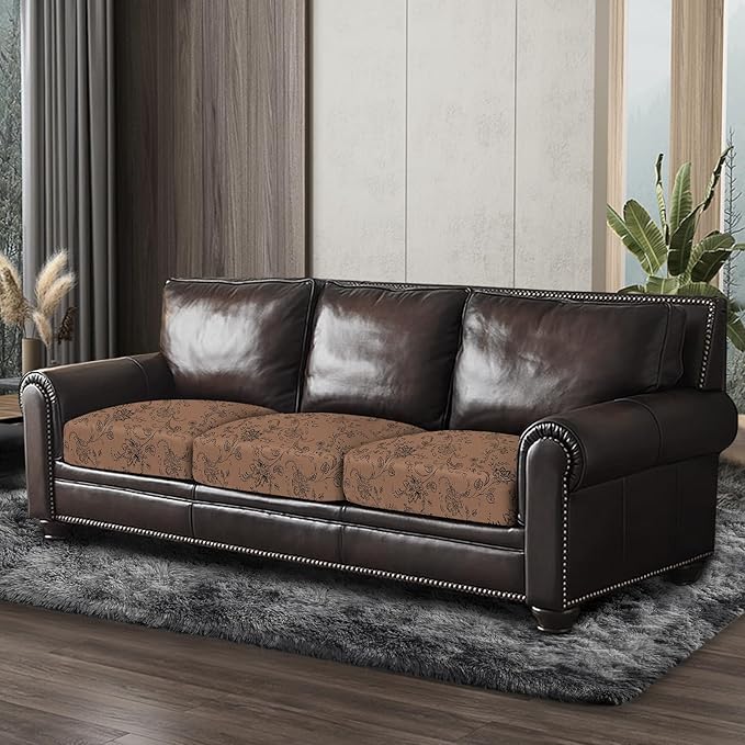 ANARACHON Leather Look Couch Cushion Covers Sofa Seat Slipcovers Sets Couches Furniture Protector for Sectional Armchair Loveseat Pets Kids Stretch Spandex Fabric (3 Cushion Sofa, Brown 02Flower)