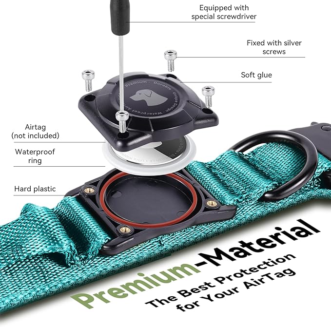 2026 Upgrade Waterproof AirTag Dog Collar, Military Tactical Dog Collar with AirTag Holder, Comfortable Control Handle and Metal Buckle, GPS Dog Collar Holder for Medium to Large Dogs (Blue, M)