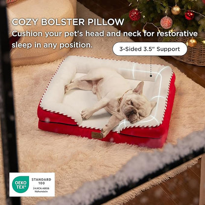Bedsure Orthopedic Dog Bed Medium Size Dogs - Washable Medium Dog Cat Bed Waterproof, Comfort Pet Couch Sofa with Washable Removable Cover, Pets Bed with Nonskid Bottom, Red, 28"