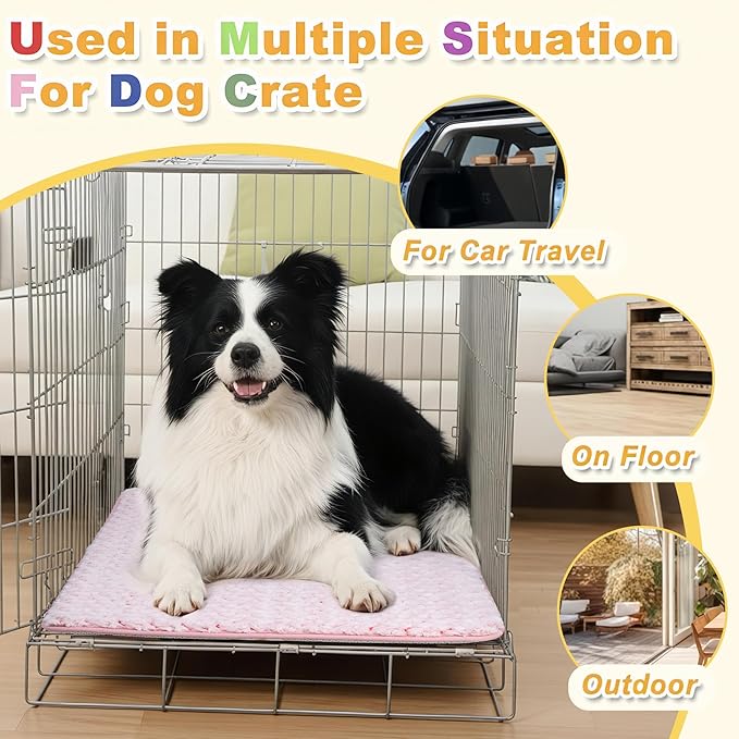Dog Bed for Crate High Resilience Foam Crate Pad Mat for Medium Dogs Washable Anti-Slip,29" x 18", Pink