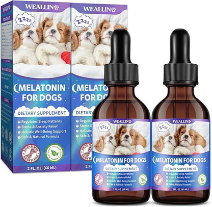 WEALLIN Melatonin for Dogs with L-Theanine & Chamomile | Anxiety Relief & Calming, Relaxation & Sleep Support Liquid Dog Melatonin | Fast-Absorbing & Bacon Flavor (2 PCS)