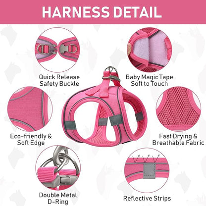 GAMUDA Small Pet Harness Collar and Leash Set, Step in No Chock No Pull Linen Fabric Soft Mesh Dog Vest Harnesses Reflective for Dogs Puppy Cats Kitten Rabbit (Pink, L)