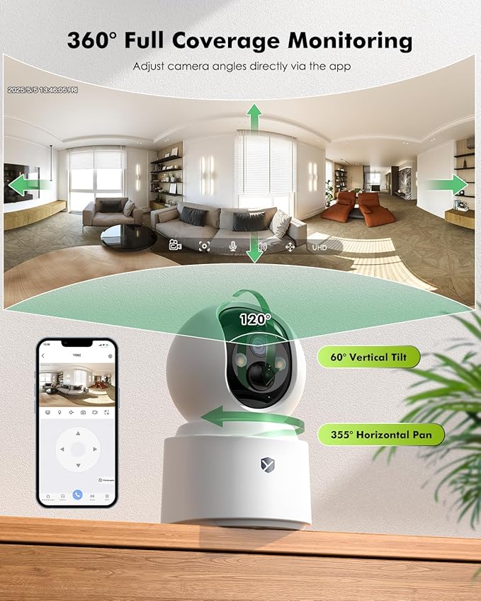 Battery Powered Indoor Camera Wireless 2 Pack, PTZ Pet Camera with 6000mAh Rechargeable, Dual-Band WiFi, 2.5K Color Night Vision, SD/Cloud Storage, 2-Way Audio, APP Remote, Cat/Dog/Home Monitoring