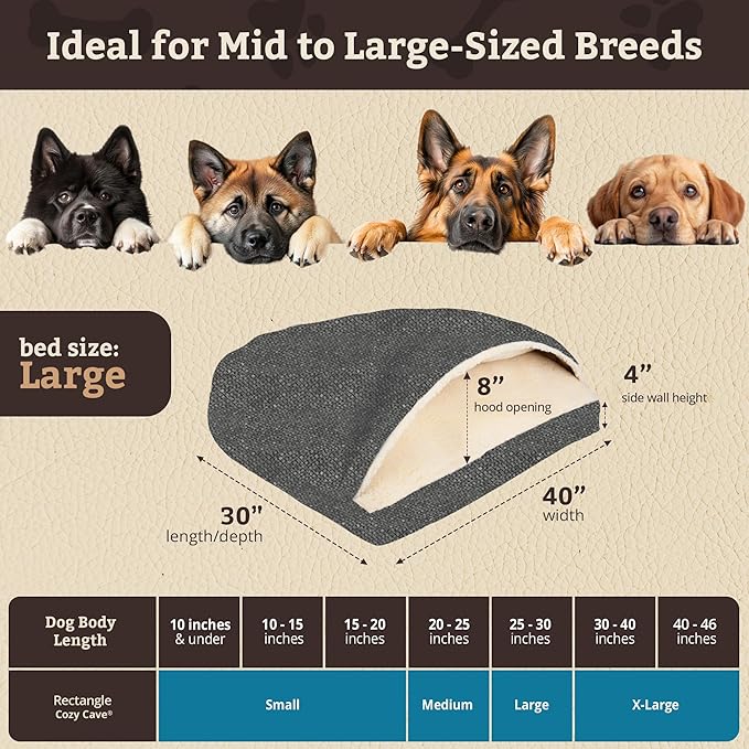 Snoozer Pet Products Luxury Rectangle Cozy Cave Dog Bed with Microsuede, Showdog Collection, Large, Merlin Pewter