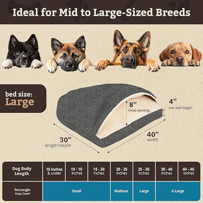 Snoozer Pet Products Luxury Rectangle Cozy Cave Dog Bed with Microsuede, Showdog Collection, Large, Merlin Pewter