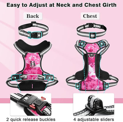 WINSEE Dog Harness No Pull, Pet Harnesses with Dog Collar, Adjustable Reflective Oxford Outdoor Vest, Front/Back Leash Clips for Small, Medium, Large, Extra Large Dogs, Easy Control Handle for Walking