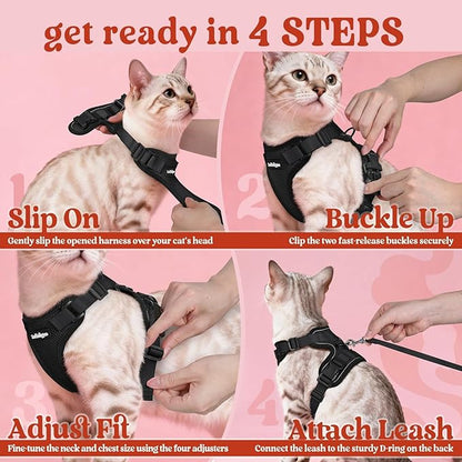 rabbitgoo Cat Harness and Leash for Walking, Escape Proof Soft Adjustable Vest Harnesses for Cats, Easy Control Breathable Reflective Strips Jacket, Black, S