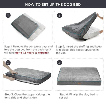 Bedsure Washable Dog Beds Large Sized Dog - 3 Inch Thicken Up to 80lbs Pet Mat Pillows with Removable Washable Cover, Grey