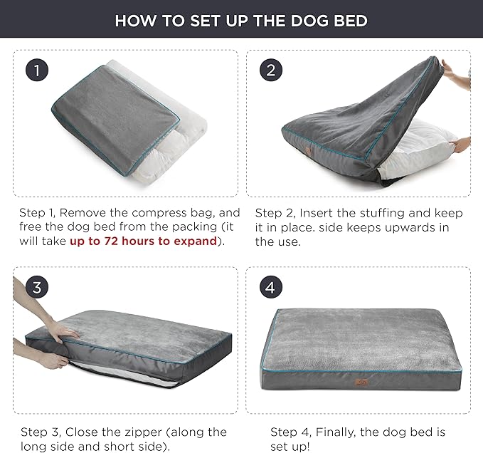 Bedsure XL Washable Dog Bed - 3 Inch Thicken Up to 100lbs Pet Mat Pillows with Removable Washable Cover, Grey