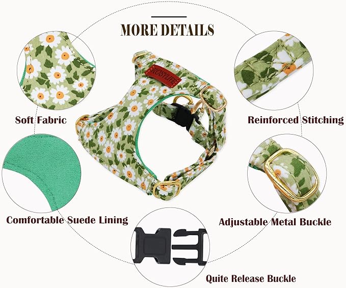 No Pull Dog Harness Adjustable Small Dog Harness and Leash Set, Lightweight and Soft Dog Harness No Choke Escape Proof Pet Harness Vest (Green Daisy, Small)
