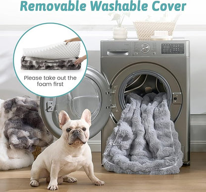 COZY KISS Orthopedic Dog Bed for Extra Large Dog 44x32 inch, XL Faux Fur Pet Sofa, Bolster Foam Bed with Sides, Non-Slip and Egg-Crate Big Dog Couch Bed with Washable Removable Cover, Tie Dye Grey