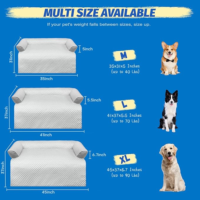 WATANIYA PET Cooling Dog Bed, Washable Cooling Mat for Large Dogs with Removable Cover, Self Cooling Couch Cover for Dog, Non-Slip Dog Couch Bed, 41x37 Inch, Grey