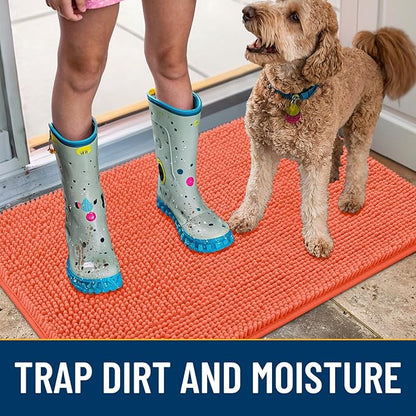 Smiry Dog Door Mat for Muddy Paws 48x30, Absorbs Moisture and Dirt Doormat, Non-Slip Washable Quick Dry Chenille Front Door Mat Indoor Entrance, Entryway Carpet for Inside Floor, Coral
