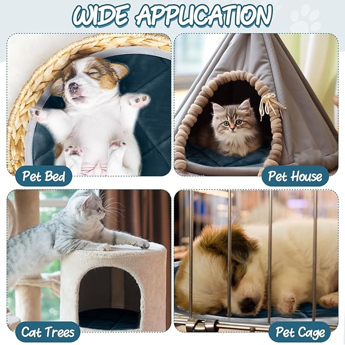Drydiet 2 Pcs Self Warming Cat Mat Round Self Heating Pad Bed Reversible Machine Washable Heated Bed Anti Slip Warming Pad Pet Mat for Cat Crate Indoor Outdoor(Blue,16 Inch)