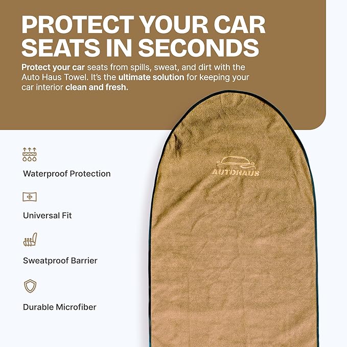 Waterproof Car Seat Towel Cover, Towel that Goes Over Car Seat for Sweat Protection, Quick-Dry Microfiber, Non-Slip Backing, Machine Washable, Fits Cars SUVs Trucks