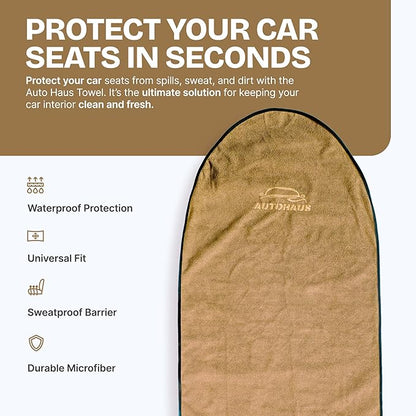 Waterproof Car Seat Towel Cover, Towel that Goes Over Car Seat for Sweat Protection, Quick-Dry Microfiber, Non-Slip Backing, Machine Washable, Fits Cars SUVs Trucks