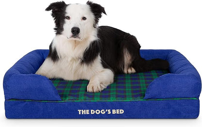The Dog’s Bed Orthopedic Memory Foam Dog Bed with Bolsters for Large Dogs, High Density Support Mattress, Low Front Entry, Removable Washable Cover, Oxford Fabric, Black Watch Tartan, Large