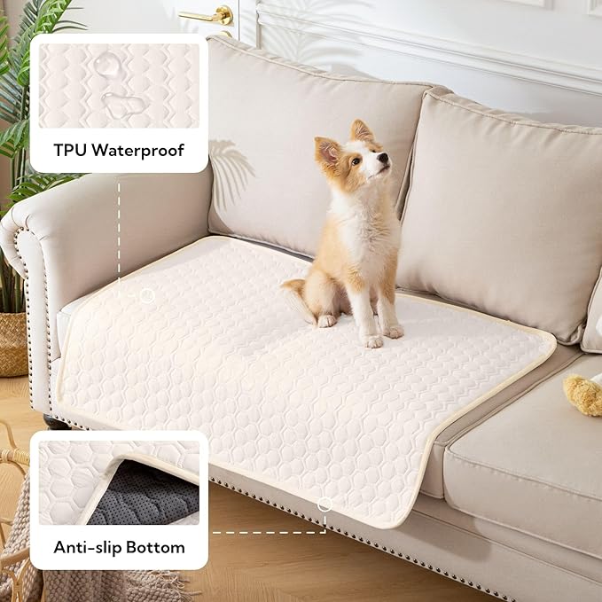 Soulbond Cooling Mat for Medium Dogs - 29"x40" Washable Cooling Pad for Dogs & Cats, QMAX>0.3, Anti-Slip Bottom, Portable Summer Cool Pet Bed Pad for Outdoor/Indoor/Cars/Travel Use, Pearl White