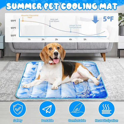 Chunful 4 Pack Dog Cooling Mat Water Injection Pet Cooling Mat for Dogs Cats with Storage Bags Washable and Foldable Pet Pad Summer for Small Medium Large Breeds of Doggy Bed Sofa Floor Car Seat(M)