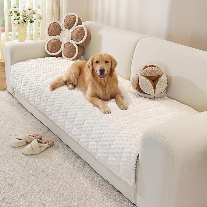 OstepDecor Washable Couch Cover for Dogs, Thick Pet Friendly Sofa Covers, Soft Couch Protector, Paw Cart Sofa Slipcovers, Cushion Protector for Leather, Sectional, Loveseat (35.4" x 70.9", White)