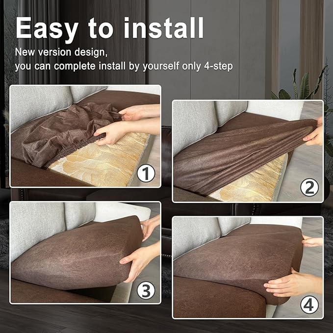 ANARACHON Leather Look Couch Cushion Covers Sofa Seat Slipcovers Sets Couches Furniture Protector for Sectional Armchair Loveseat Pets Kids Stretch Spandex Fabric (2 Cushion Sofa, Brown)