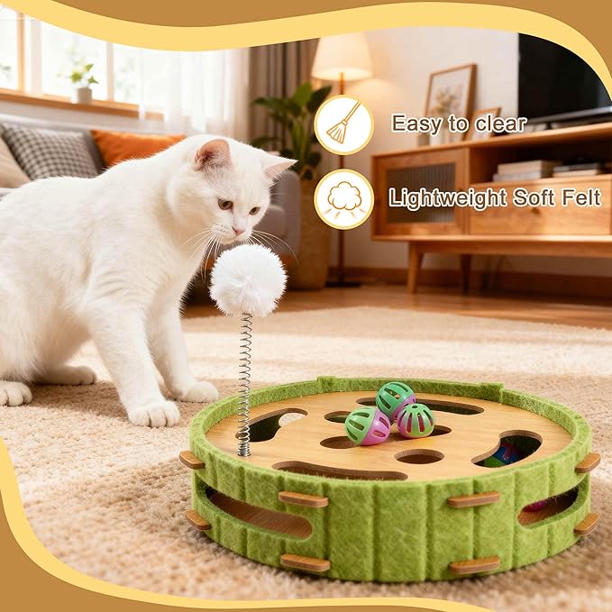 Interactive Cat Toy Puzzle Toys for Indoor, Felt Maze Box, Cat Toys, Mental Stimulation and Entertainment, Circle, Green, 1 Set