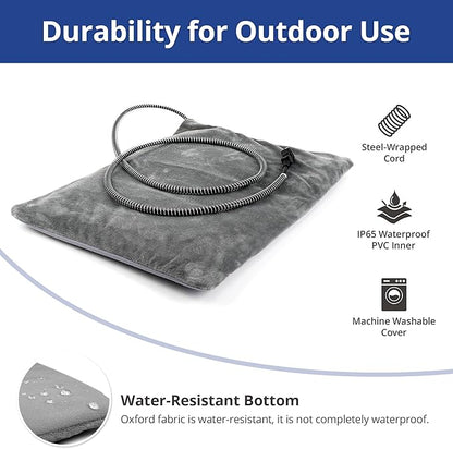 Outdoor Heated Cat Bed, Soft Pet Heating Pad with Steel-Wrapped Cord, Outside Pet Warmer for Feral Cats and Dogs, 27.5" x 15.7", 50 Watts