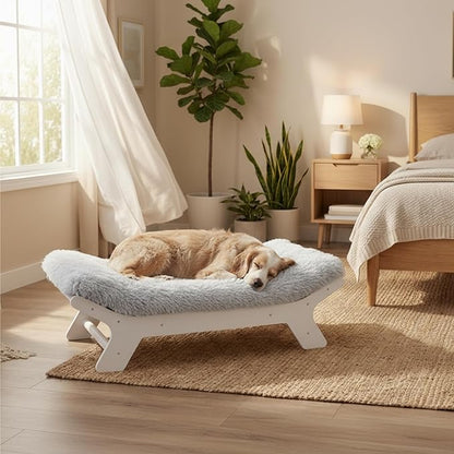 Muihood Wood Elevated Dog Bed Frame and Egg Crate Foam Mattress, Luxurious Suitable for Pets Up to 80 lbs, White, L