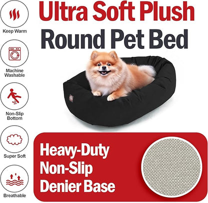 Majestic Pet Suede Shredded Memory Foam Mix Calming Dog Bed Washable - Cozy Soft Round Dog Bed with Spine for Head Support - Fluffy Donut Dog Bed, 24 Inch, Black