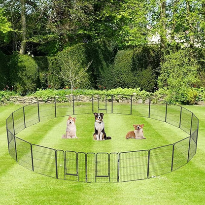 FDW Dog Playpen Dog Pen Dog Kennel 24 Panels 32 Inch Height Indoor Outdoor Folding Metal Portable Puppy Exercise Pen Heavy Duty Dog Fence for Yard Camping,Black