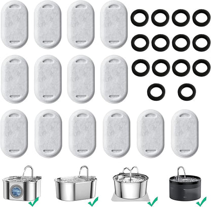 RBAYSALE Cat Water Fountain Replacement Filters - 28 Pack Triple Action With Carbon Filter and Pre-Filter Sponges (14 Filters & 14 Sponges) for Pet Water Fountains