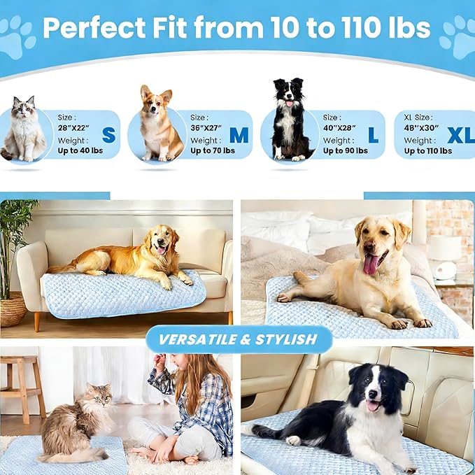 Mora Pets Dog Cooling Mat Instant Pet Cooling Pad for Dogs & Cats, Breathable Washable Summer Cool Mat Non-Slip Bottom Indoor Outdoor, Cold Blanket for Small Pets Floor Crate Use 28'' x 22'' Blue