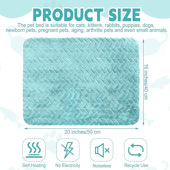 Drydiet 4 Pack Self Warming Cat Bed Mat Self Heating Pad for Dog Extra Warm Winter Pet Pad Washable Thermal Pads Mats for Pets Indoor Outdoor(Green,16 x 20 Inch)