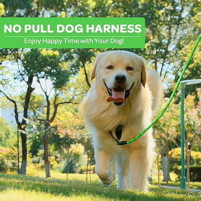 FURRYFECTION Plaid Dog Harness for Large Dogs, Reflective No Pull Adjustable Pet Vest with Front Clip, Leash, Easy Control Handle and Seat Belt, Green, L