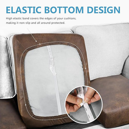 ANARACHON Leather Look Couch Cushion Covers Sofa Seat Slipcovers Sets Couches Furniture Protector for Sectional Armchair Loveseat Pets Kids Stretch Spandex Fabric (2 Cushion Loveseat, Dark Brown)