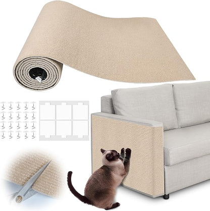 Cat Scratch Furniture Protector - 158" x 15.8" Trimmable Self-Adhesive Cats Claws Scratch Pads, DIY Cat Climbing Couch Protector for Scratch Post Cat Tree Replacement Indoor (Khaki)